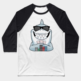 Shark at Poker with Chips Cards & Sunglasses Baseball T-Shirt